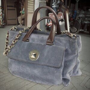 Kate Spade Wanderlust French Gray Suede Leather Chocolate Accent Shoulder Bag
